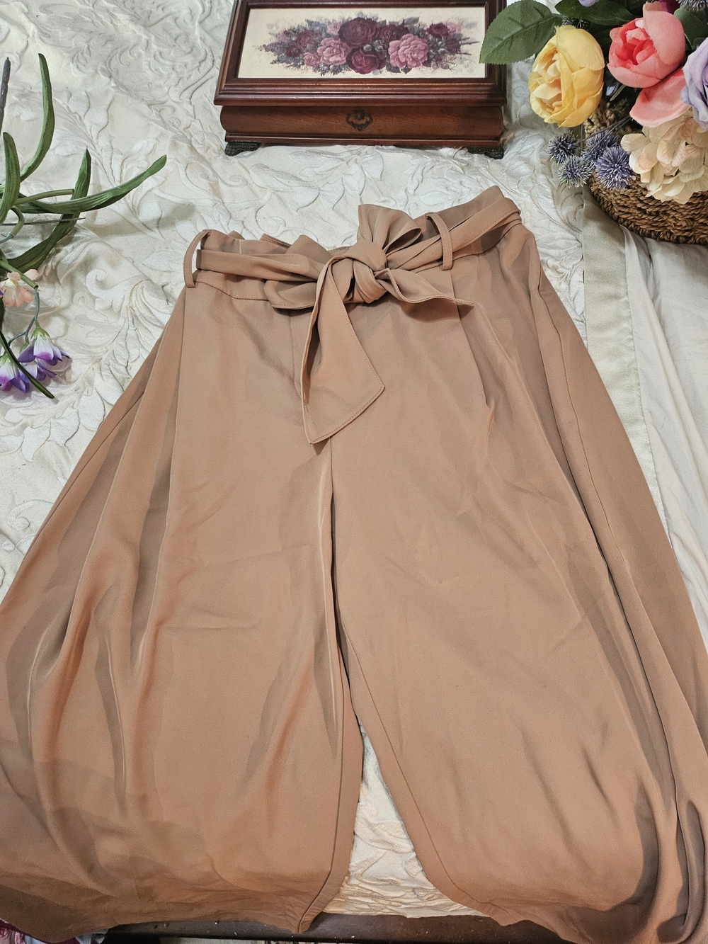 Alfani Taupe Tie-Waist Wide Leg Pants